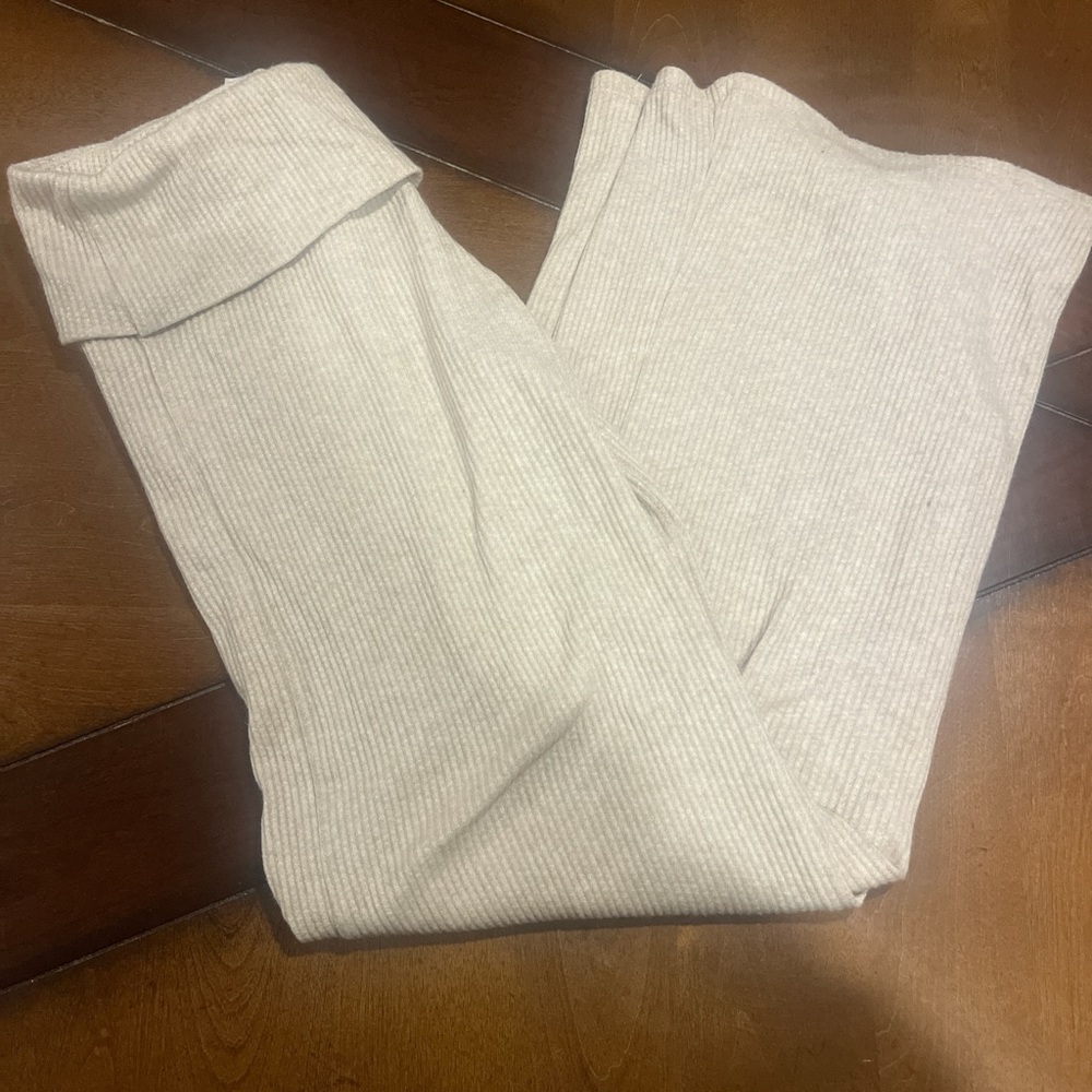 Beige Ribbed Flare Pants - Picture 2 of 4
